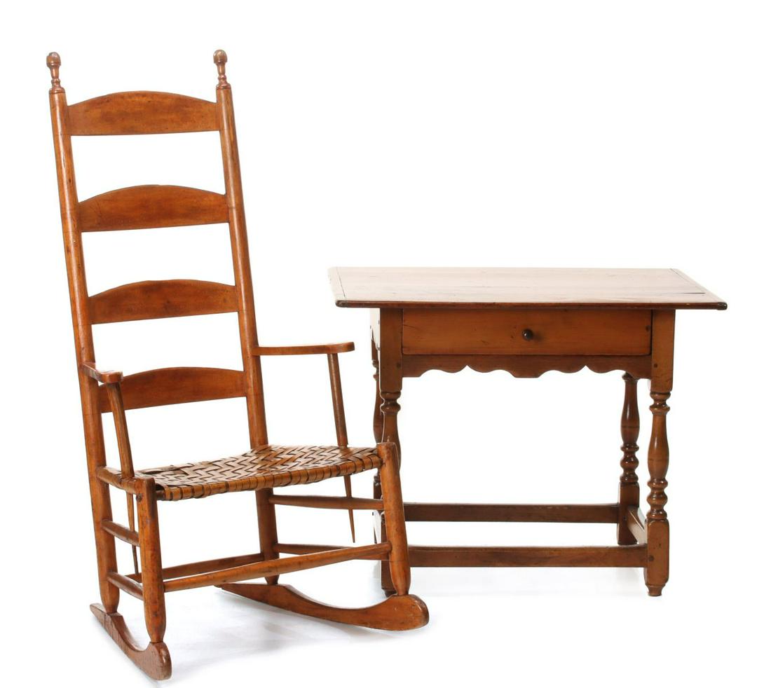 A MAPLE LADDER BACK ROCKING CHAIR WITH TAVERN TABLE (1 of 15)