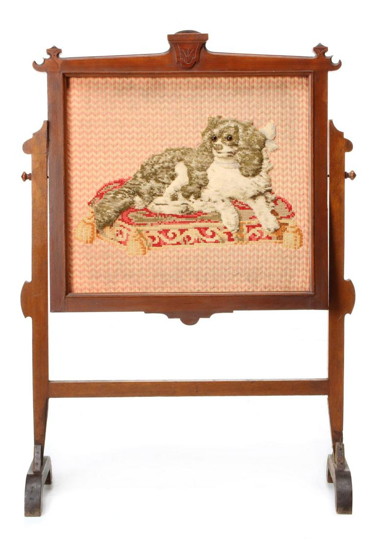A 19TH CENTURY WALNUT VICTORIAN WOOLWORK FIRE SCREEN (1 of 16)