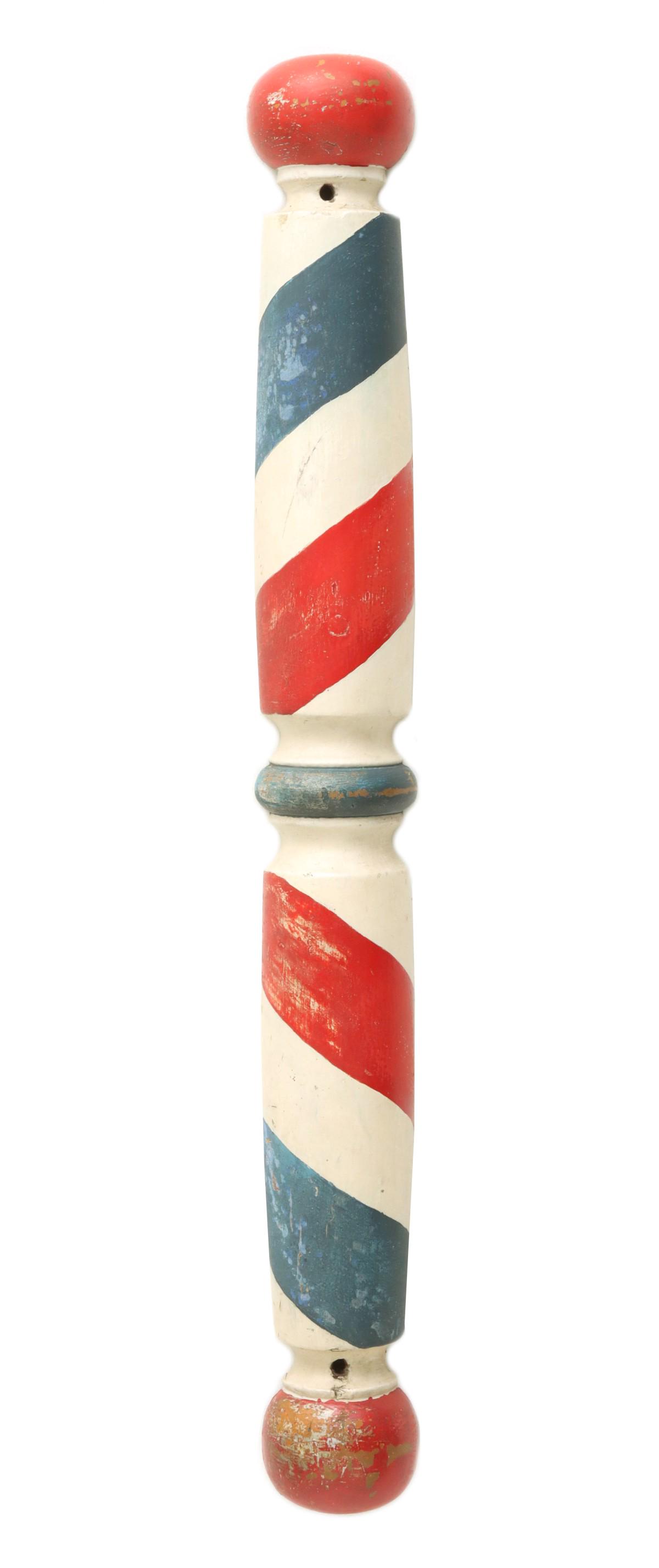 AN ANTIQUE WALL MOUNT WOOD BARBER POLE WITH REPAINT (1 of 7)