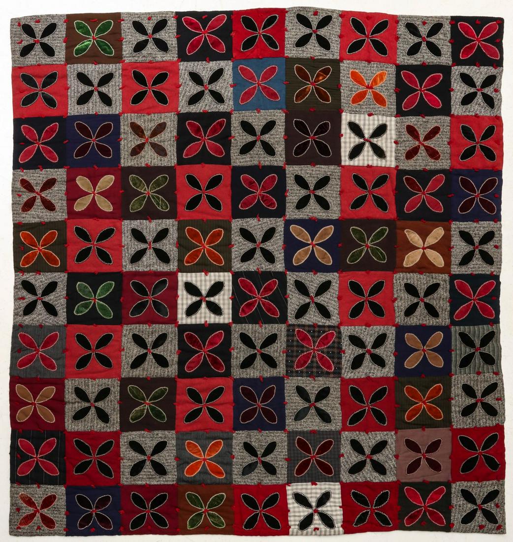 A COLORFUL WOOL AND VELVET APPLIQUE QUILT (1 of 7)