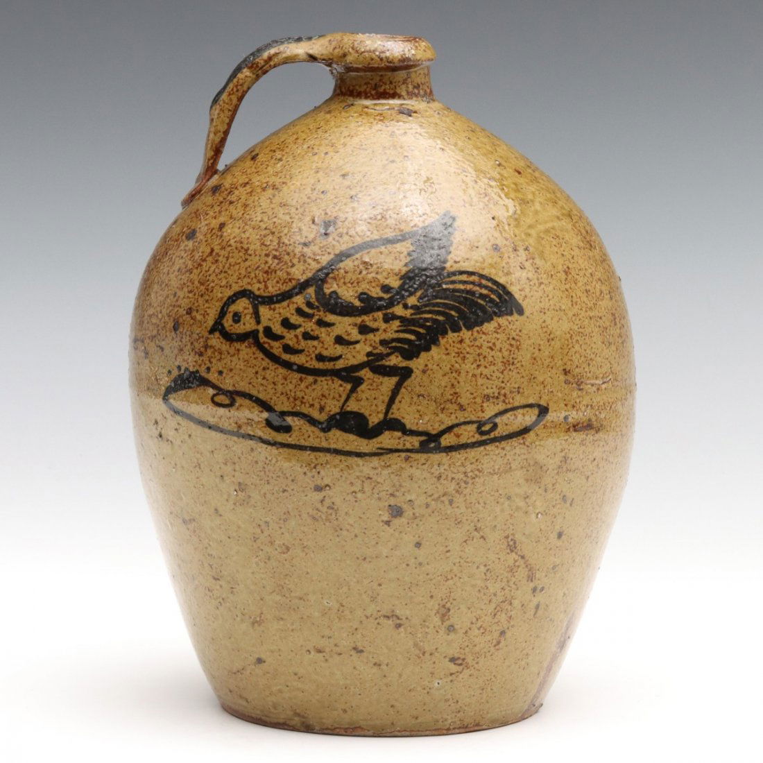 ALKALINE GLAZE JUG W/BIRD, STYLE OF SOUTHERN US POTTERS (1 of 17)