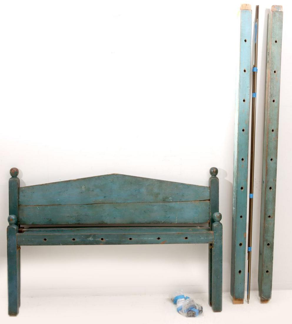 A 19TH C. AMERICAN HIRED MAN'S BED IN OLD BLUE PAINT (1 of 4)