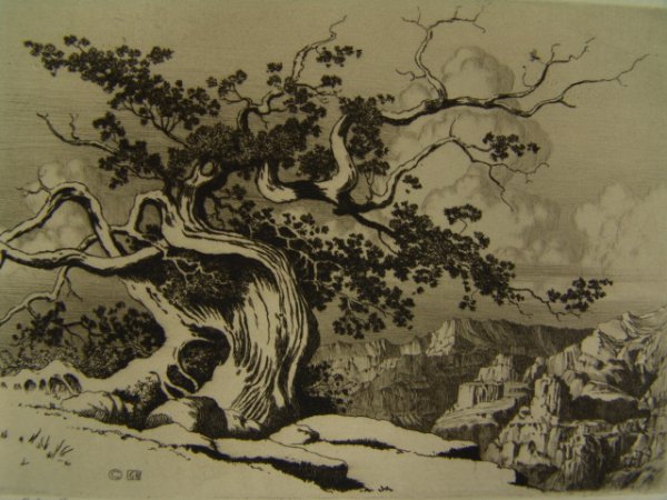 GEORGE ELBERT BURR (1859-1939) SIGNED ETCHING: Image field measures 4.75 x 6.75 inches on 8.5 x 11 inches, pencil signed to lower left corner, monogram in plate. Burr was an illustrator for Harper's and Leslie's Weekly. This work is titled Evening