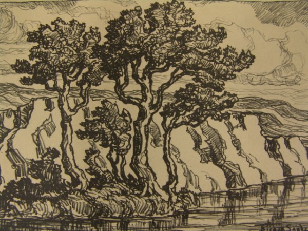 PENCIL SIGNED LINOCUT BY BIRGER SANDZEN (1871-1954)