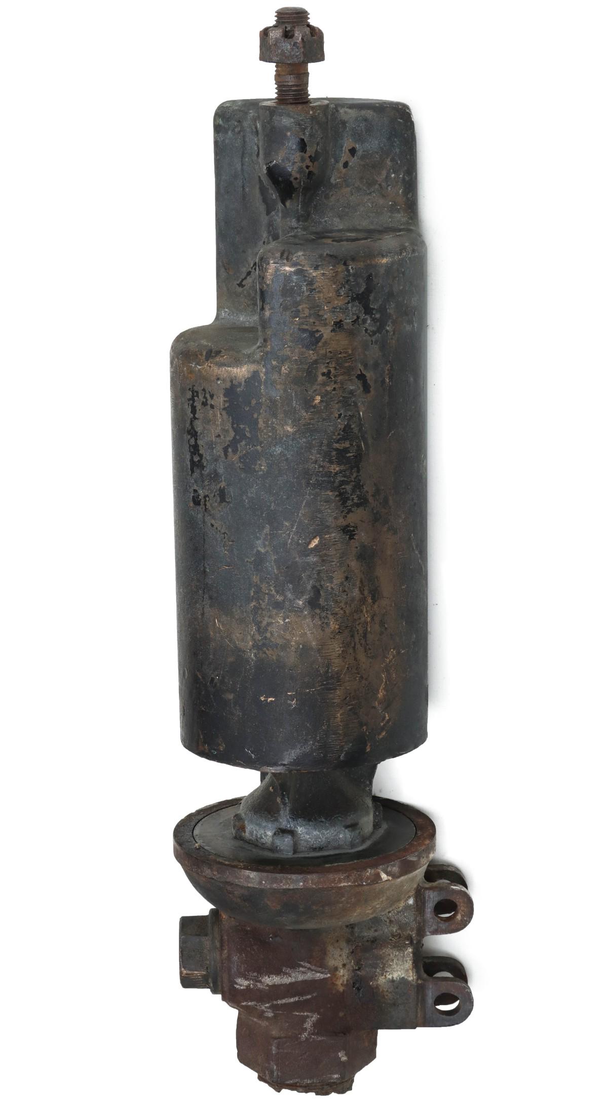 A FRISCO HANCOCK TYPE THREE CHIME LOCOMOTIVE WHISTLE: The three-step brass steam whistle on iron valve of the type known as Frisco Hancock after those made in the Frisco shops based closely on those made by Hancock. No definitive claim is being made as t