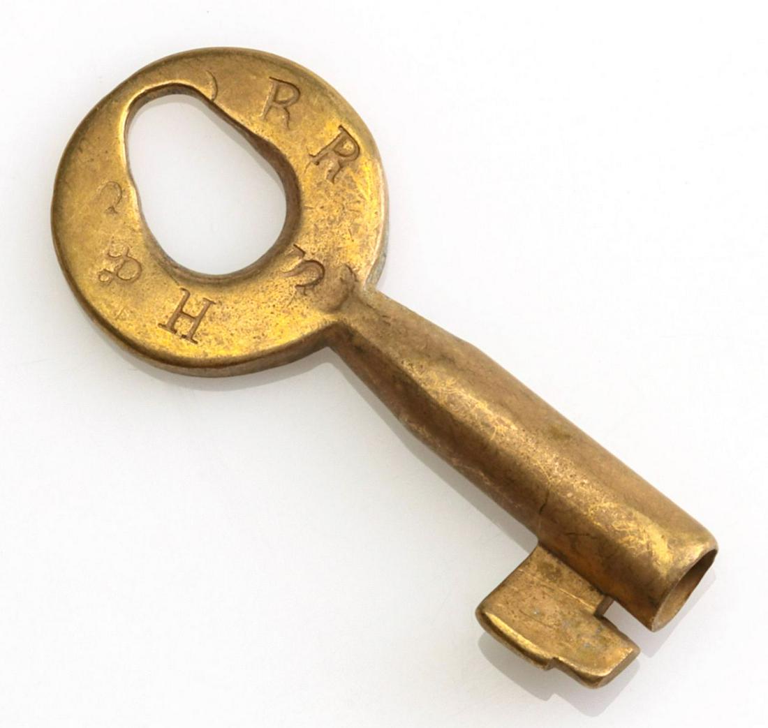A HARTFORD & SLOCOMB RAILROAD TAPERED BARREL SWITCH KEY: The scarce brass key stamped H&S.R.R. for The Hartford & Slocomb Railroad. We happily provide seamless in-house packing and shipping services on nearly everything we sell.