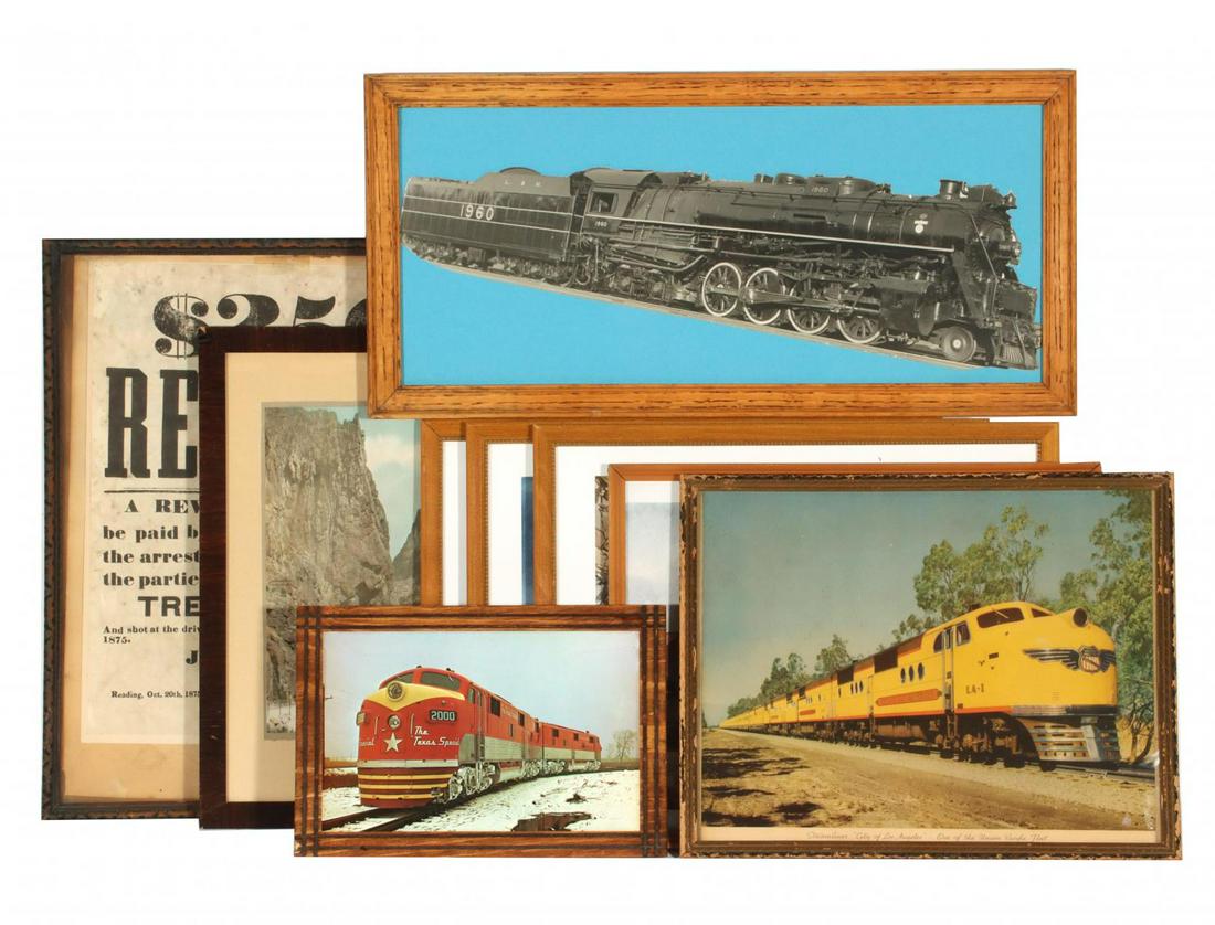 DIE-CUT OF L&N ENGINE #1960 AND ROYAL GORGE TRAIN IMAGE: A vintage black and white die-cut cardstock depiction of Louisville and Nashville locomotive 1960 with tender. a circa 1920 hand colored photograph of passenger train moving through Royal Gorge with e