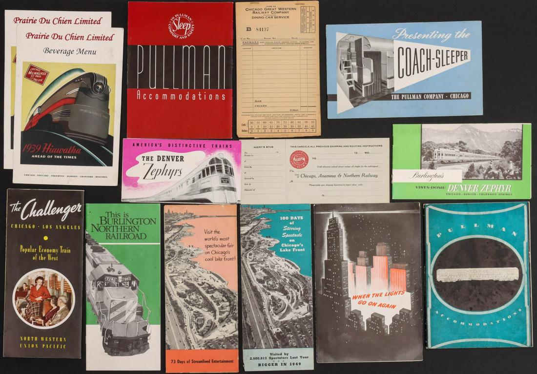 MORE THAN 100 PIECES OF RAILROADIANA EPHEMERA & MENUS: The large and desirable collection as shown front and back. . We happily provide seamless in-house packing and shipping services on nearly everything we sell.