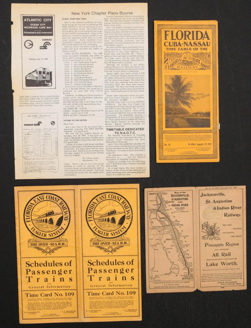 TIMETABLES FOR FLORIDA RAILROADS 1895-1915: Jacksonville, St. Augustine & Indian River Railway timetable 1895; Florida East Coast Railway Flagler System 'The Over-Sea Railroad' timetable 1915; Florida East Coast Railway 'Florida Cuba Nassau' ti
