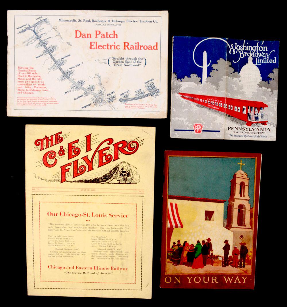 A COLLECTION OF RAILROAD PAPER EPHEMERA 1870-1952: Southern Pacific map supplement book circa 1920s; New York Central System 'Book of the Century' copyright 1948; Rock Island Lines 1916 'What Other People Say' customer feedback brochure; 'Denver & Rio