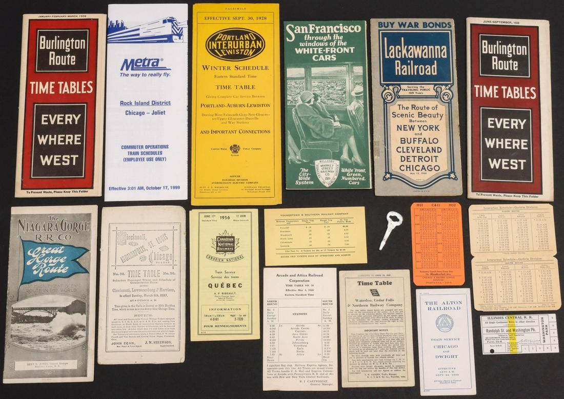 MORE THAN 80 PCS OF RAILROADIANA PAPER EPHEMERA: The large and desirable collection as shown front and back. The Florence and Cripple Creek timetable is a 1970 re-print. We happily provide seamless in-house packing and shipping services on nearly ev