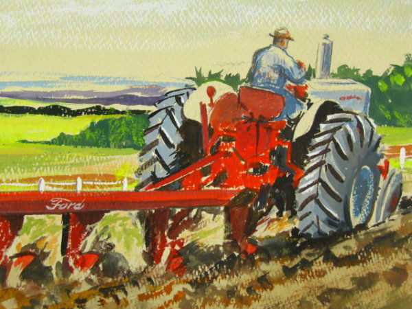 2 LAURENCE COFFELT (1910-1976) WATERCOLORS: First measures 8.75 x 22 inch image field, 11.75 x 25 inch rustic wood frame, watercolor on paper of a farmer tilling his field, signed lower right corner, second titled MONUMENT VALLEY MITTENS, 12.5