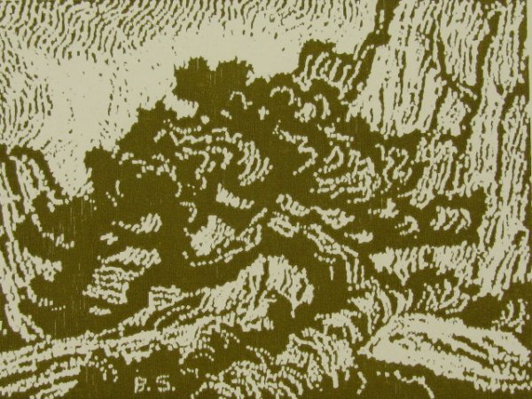 PENCIL SIGNED THE BENT CEDAR BY BIRGER SANDZEN (1871-19: Nailhead woodcut titled 'The Bent Cedar.' rare colored ink example, pencil signed by Sandzen lower left, titled lower right. Image size 4 1/2 x 6 1/8 inches. Framed.