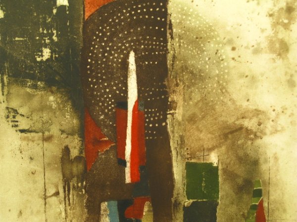 PENCIL SIGNED JOHNNY FRIEDLANDER (1912-1992) ETCHING: Numbered 13 from an edition of 95, pencil signed lower right, good color, deckled left and right edges, 29 x 20.5 inch image field, 30 x 22.5 inch sheet size, remarkable work.