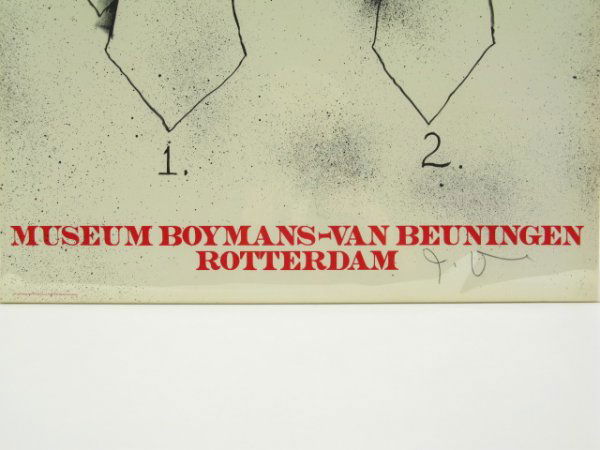 SIGNED JIM DINE (1935-) DUTCH ART EXHIBIT POSTER: Two neckties design advertising his exhibit at Rotterdam's Museum Boymans-Van Beuningen, printing date 1971, original stone lithograph of limited edition, pencil signed lower right, measures 30 3/4 x
