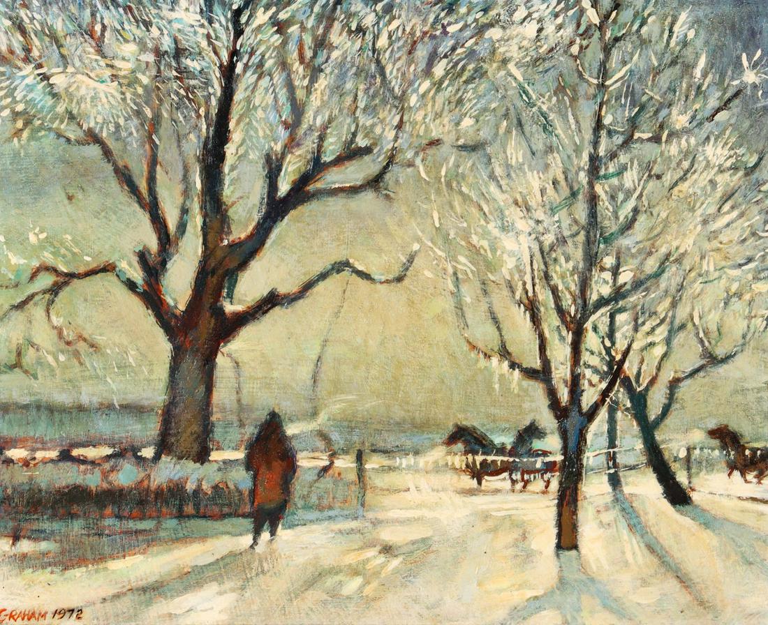 ROBERT MacDONALD GRAHAM JR. (1919-2003) OIL ON BOARD: Robert MacDonald Graham Jr. (1919-2003) 1972 An oil on artist's board by the student of Thomas Hart Benton signed lower left and dated 1972. Sight size measures 7.25 x 9.25 with a framed size of 16 x 