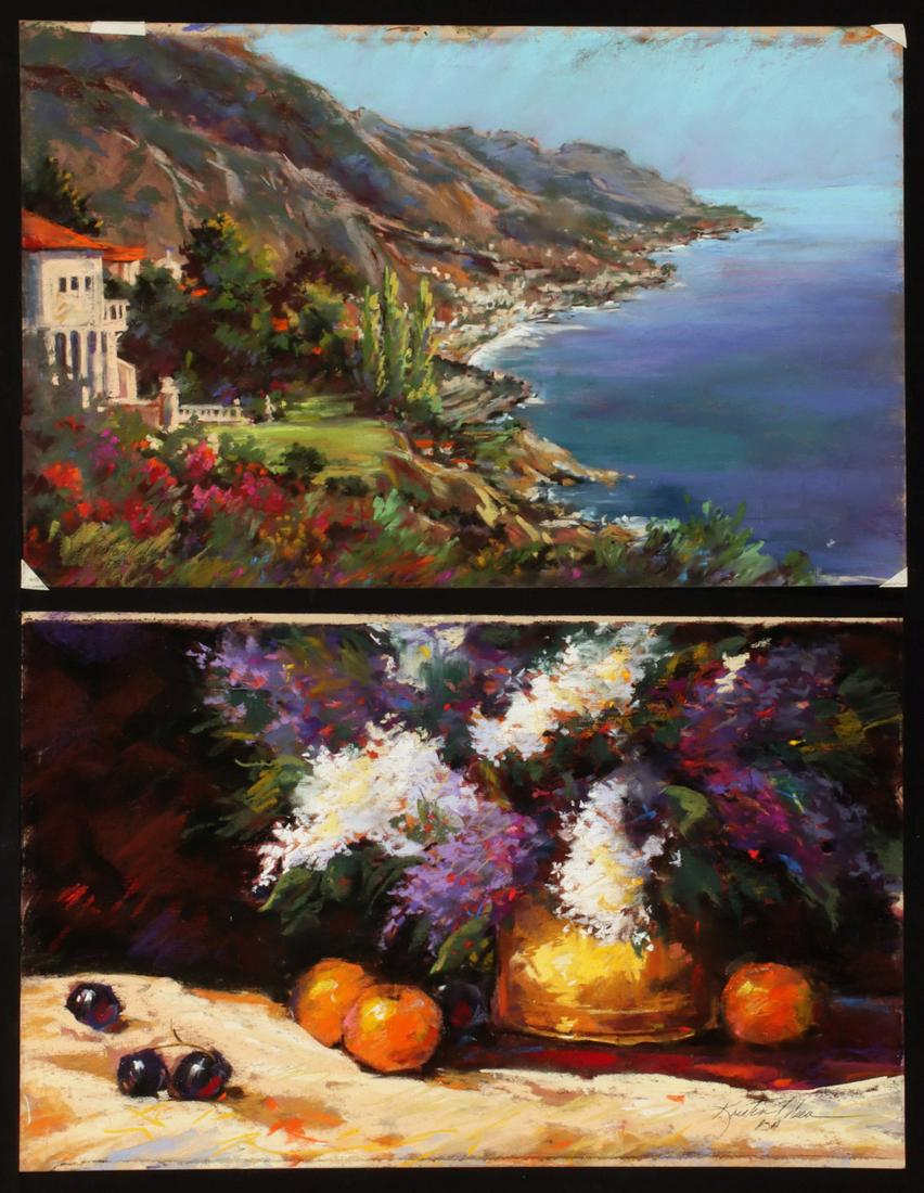 KRISTEN OLSON (BORN 1967) PASTELS ON BOARD: Kristen Olson (Born 1967) Late 20th Century. The collection of four pastel paintings on artist's board signed by the artist lower right front. Boards range from 11 x 13.75 to 22 x 27.75 inches. We hap