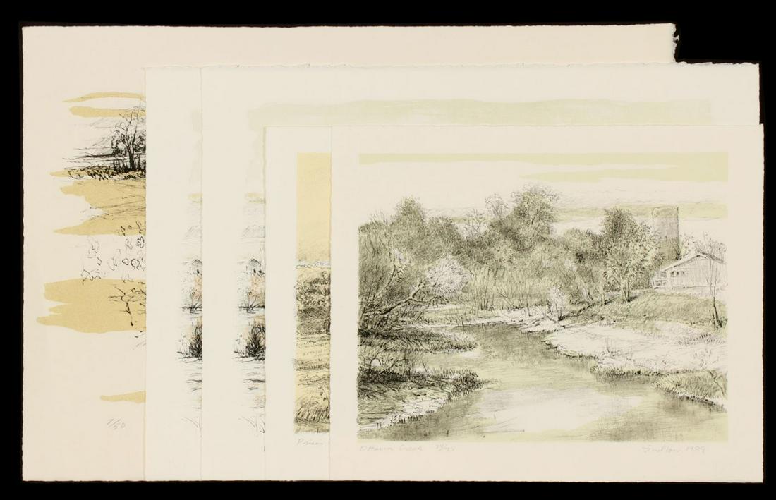 ROBERT SUDLOW (1920-2010) PENCIL SIGNED LITHOGRAPHS: Robert N. Sudlow (1920 - 2010) Prices Farm 34/35, OHarra Creek 34/35, Vineland Farm 24/40 and 25/40 Late 20th Century. The collection of pencil signed works as shown and listed here. Image sizes range