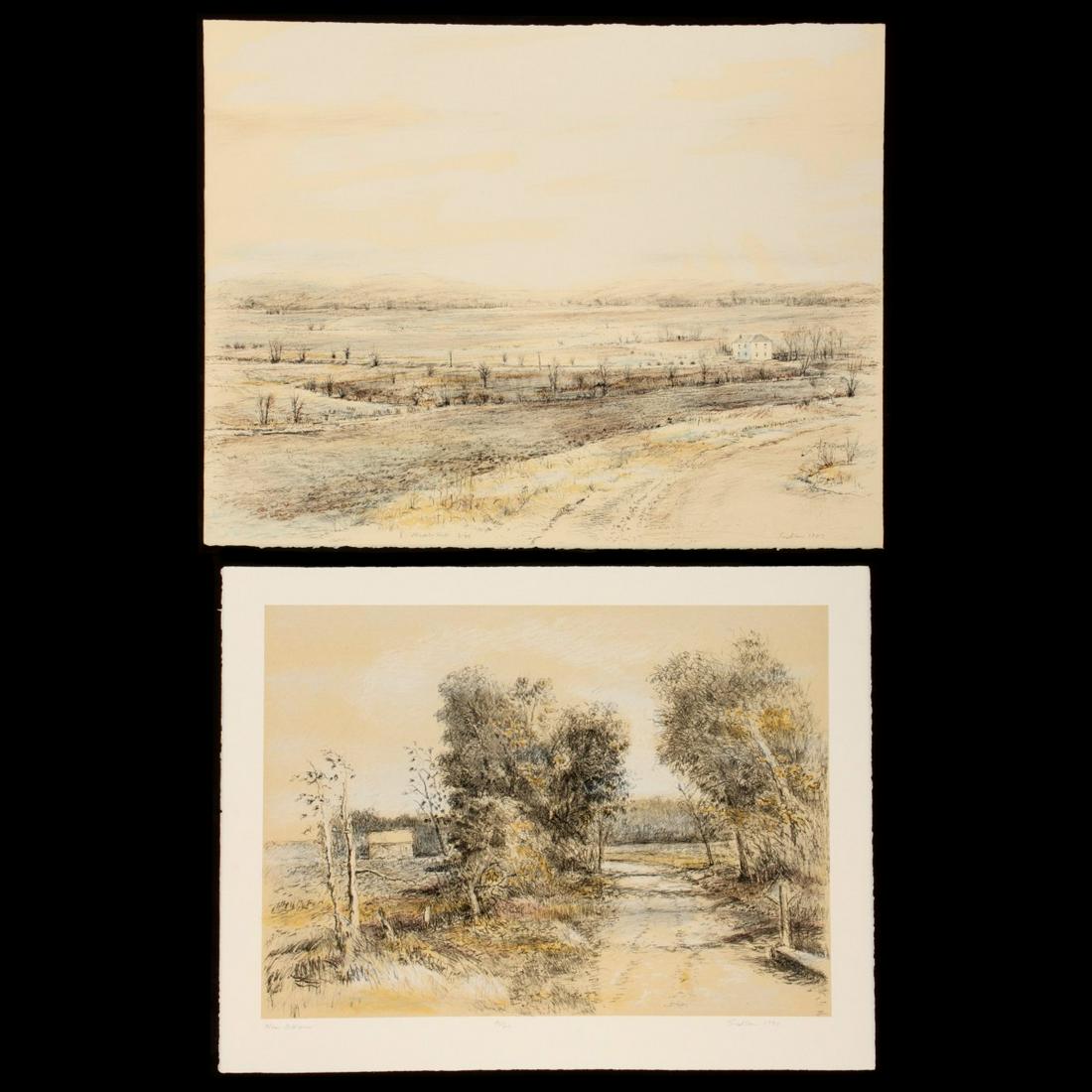 ROBERT SUDLOW (1920-2010) PENCIL SIGNED LITHOGRAPHS: Robert N. Sudlow (1920-2010) Near OHarra 30/60 and Maple Hill 2/35 1987 and 1990 The two pencil signed works as shown and listed here. Images measure 16 x 22.5 with a sheet size of 19.75 x 25.5 and sh