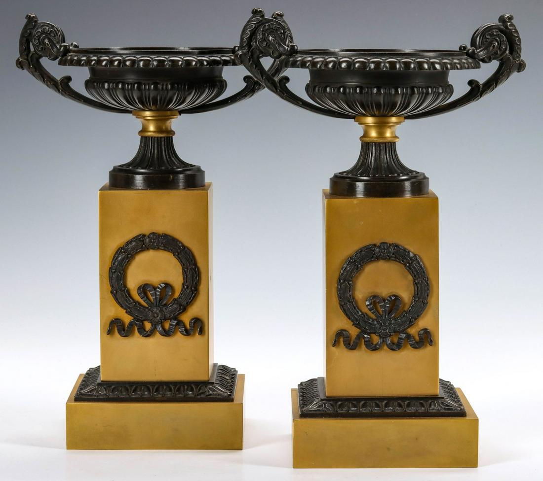 A PAIR EARLY TO MID 20TH C. BRONZE OR BRASS TAZZA PAIR (1 of 10)