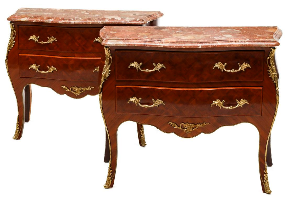 A PAIR LATE 20TH CENTURY BOMBE COMMODES WITH MARBLE (1 of 18)