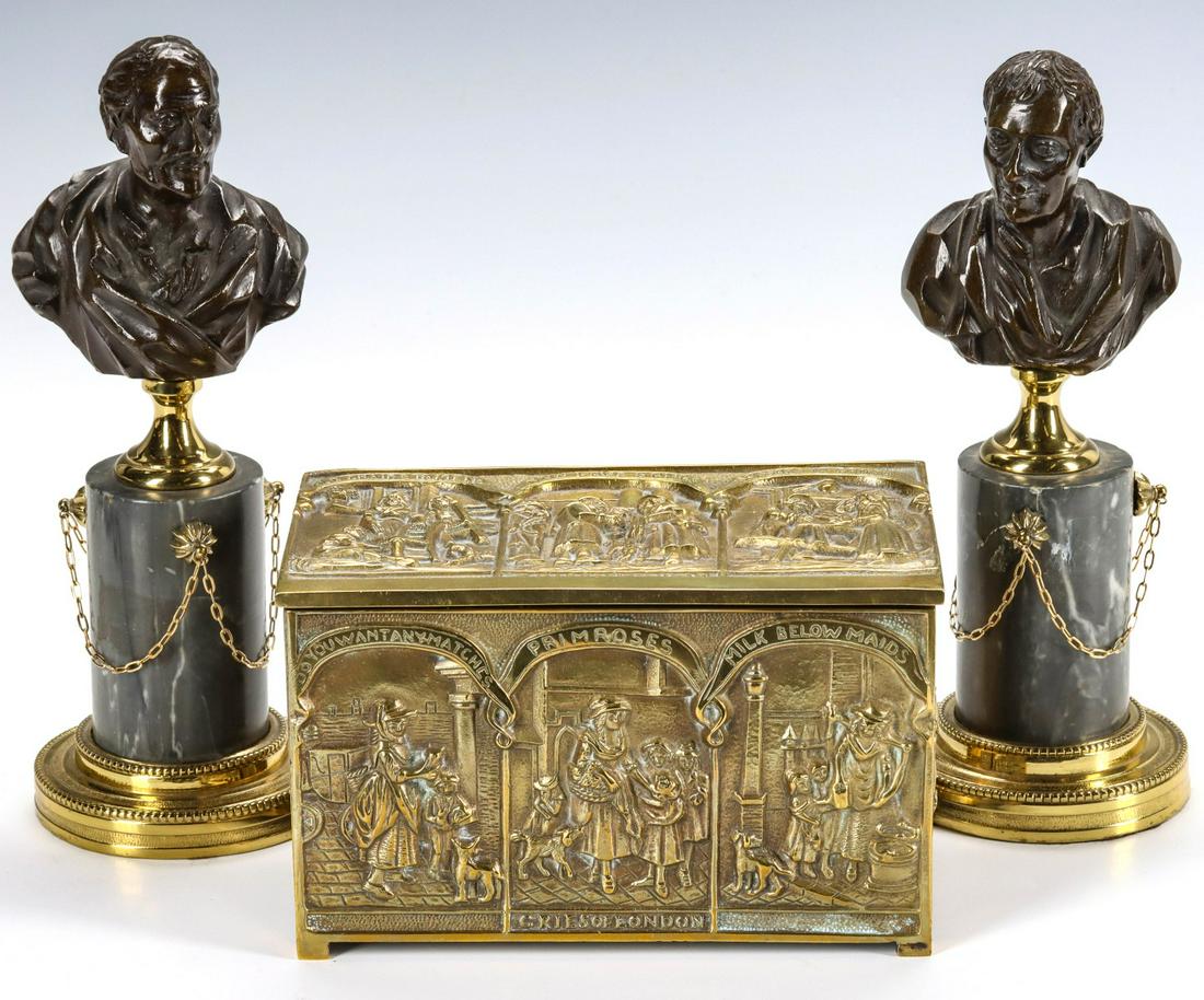 A BRASS 'CRIES OF LONDON' CASKET PLUS CABINET BUST PAIR (1 of 13)