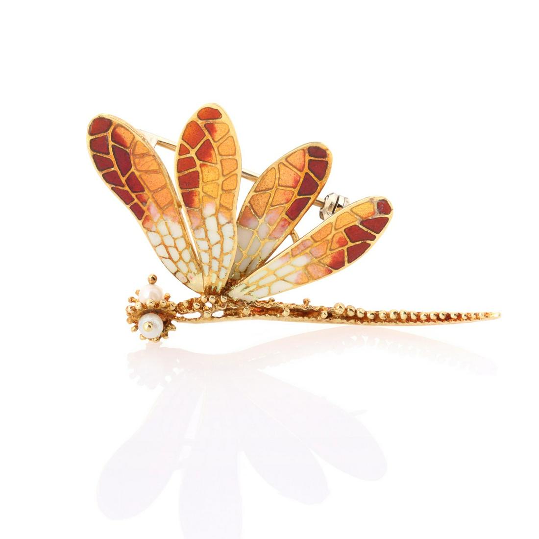 AN ITALIAN 18K GOLD DRAGONFLY BROOCH WITH ENAMEL (1 of 10)