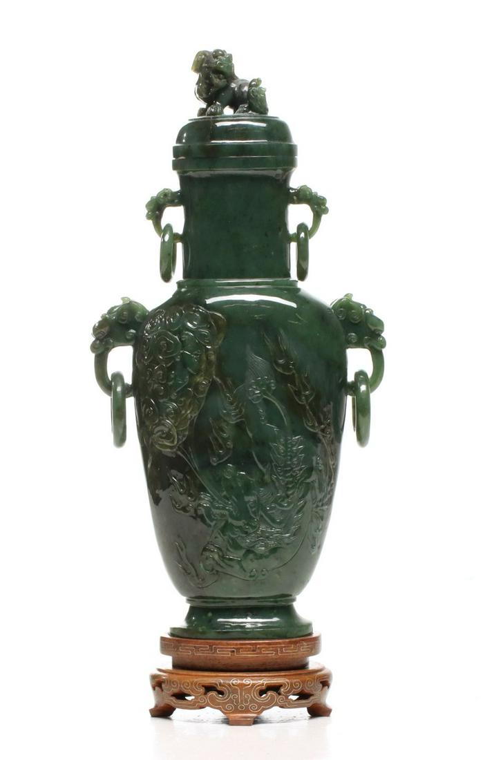 A CHINESE JADE CENSER OFFERED WITH CARVINGS AND IMARI (1 of 20)