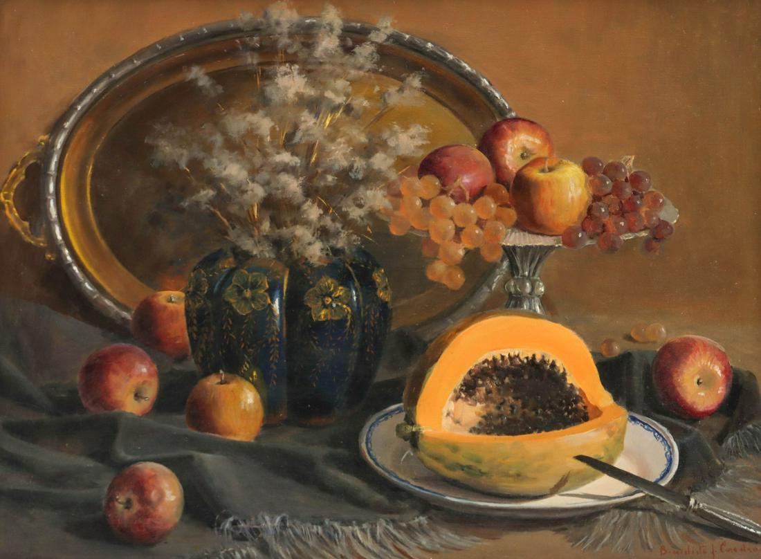 AN ILLEGIBLY SIGNED LATE 20TH CENTURY STILL LIFE OIL (1 of 12)