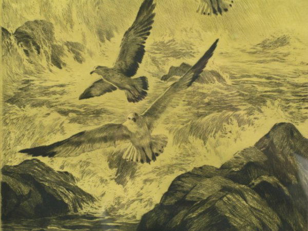 PENCIL SIGNED R.H. PALENSKE PRINT MONTEREY COAST: Reinhold H. Palenske (1884-1954), pencil signed lower right, titled "Monterey Coast…California" to lower left, dedicated "To John Smith from Pal" to center, 11 x 9 inch image field, matted and frame