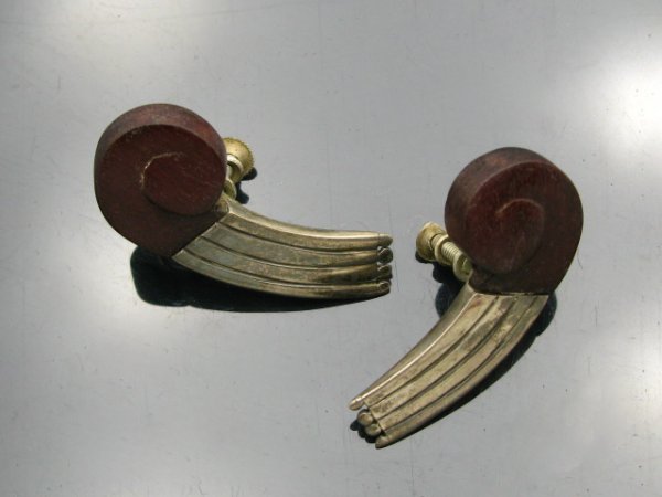 PAIR WILLIAM SPRATLING STERLING & TEAK EARRINGS: Sterling silver and teak earrings signed inside one clip, they measure 1.5 inches and weigh 13 g.