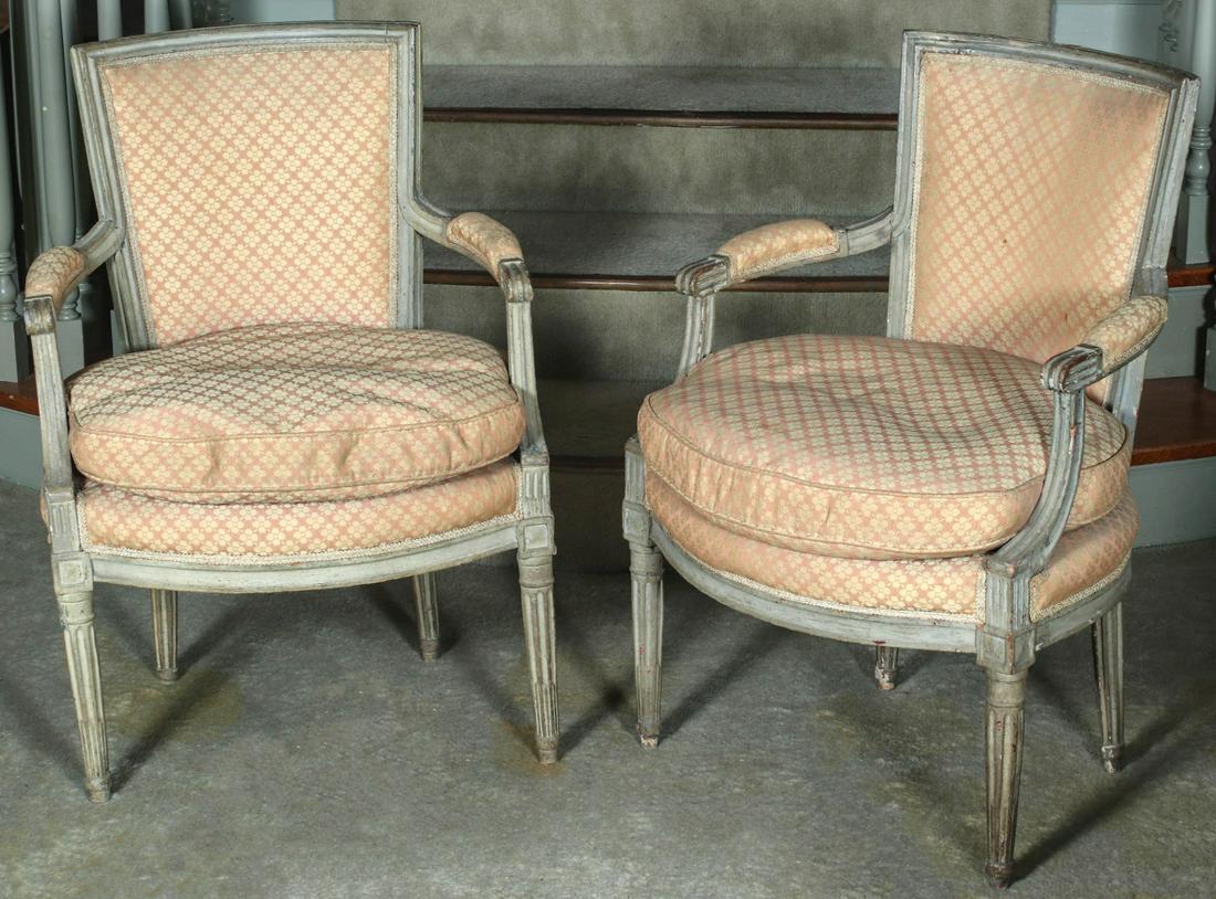 A PAIR 18TH CENTURY FRENCH LOUIS XVI ARM CHAIRS (1 of 12)