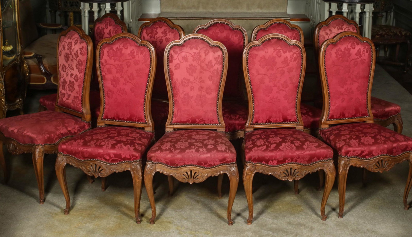 TEN HIGHLY CARVED 19TH C. LOUIS XV STYLE DINING CHAIRS (1 of 16)
