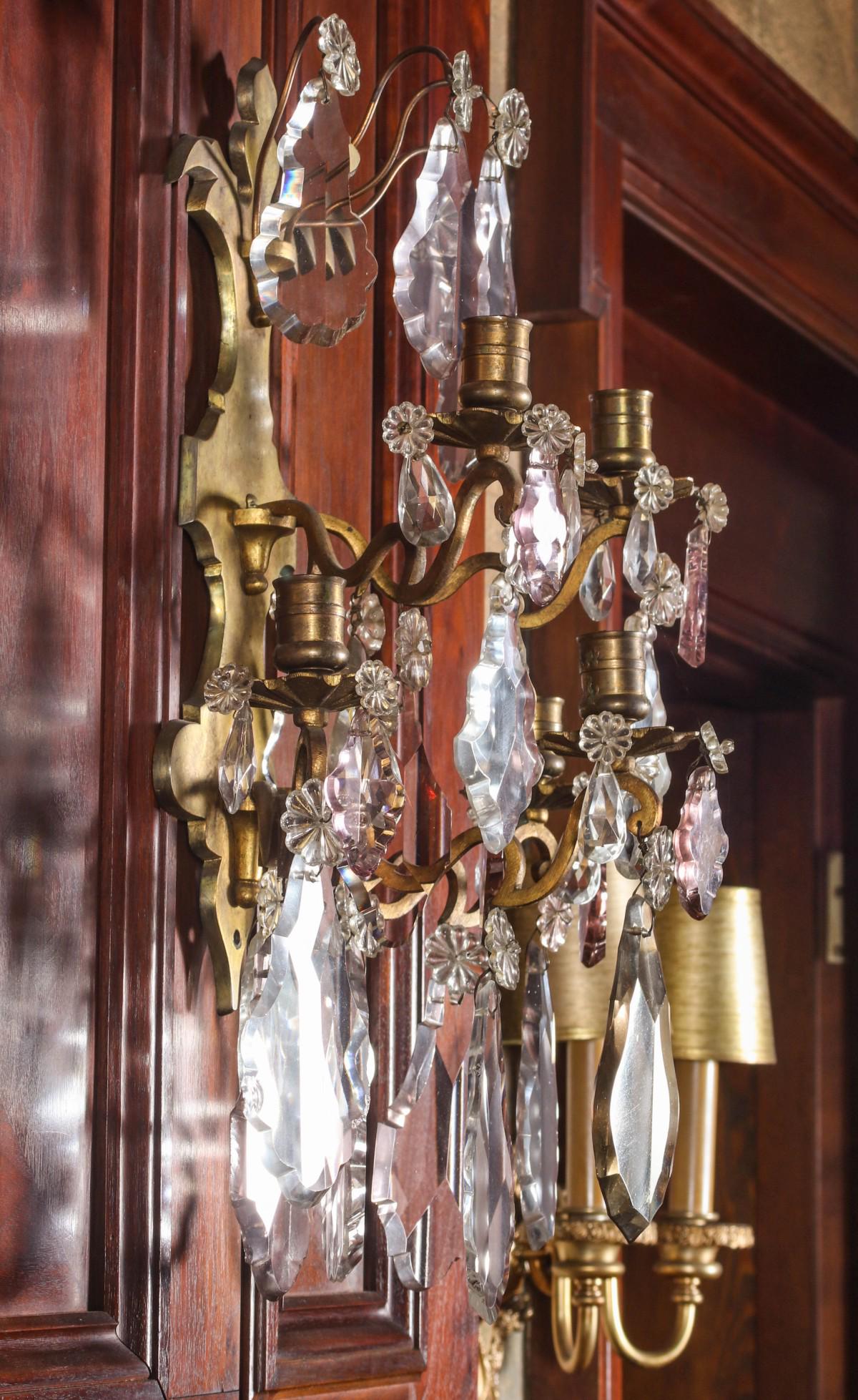 A PAIR EARLY 20TH C. BRASS SCONCES DRESSED IN PRISMS (1 of 13)