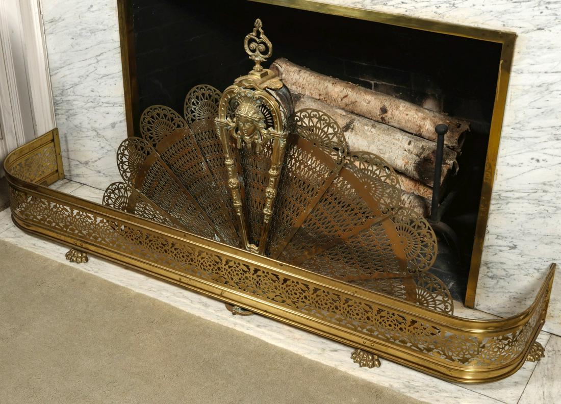 MODERN BRASS FIRE SCREEN AND SEMI-ANTIQUE FENDER (1 of 9)
