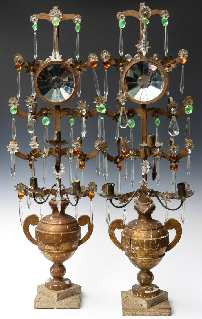 FRENCH TIN AND GILT WOOD GIRANDOLES WITH TILE MIRRORS (1 of 12)