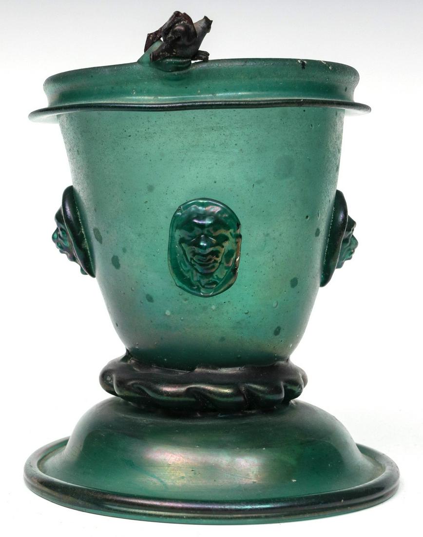 A BLOWN GLASS FOOTED VESSEL IN THE STYLE OF 17C GLASS (1 of 11)