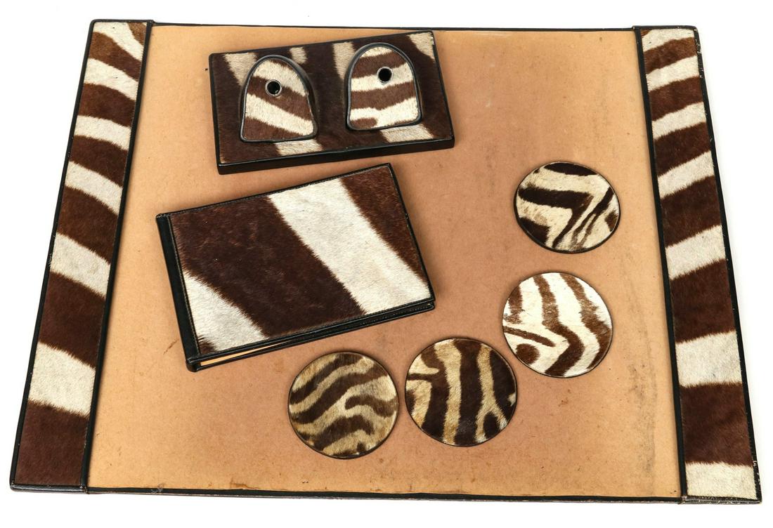 A SEVEN PIECE ZEBRA SKIN DESK SET (1 of 10)
