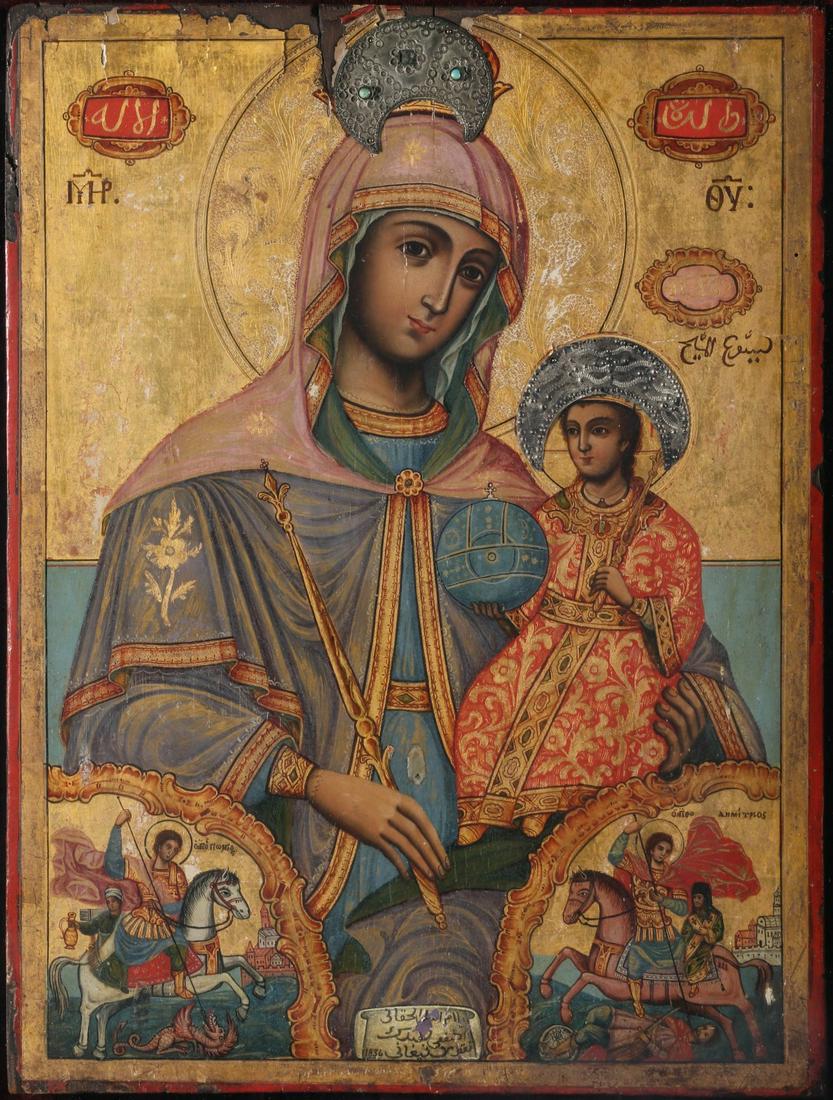 A RARE 19TH C. MELKITE ICON WITH ARABIC AND SILVER (1 of 12)