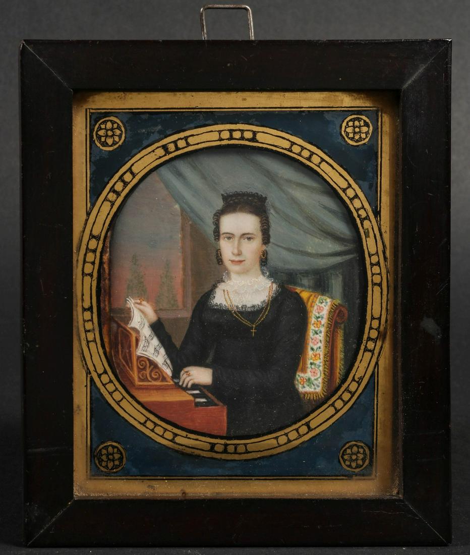 A 19TH C. MINIATURE PORTRAIT OF A WOMAN AT REED ORGAN (1 of 7)