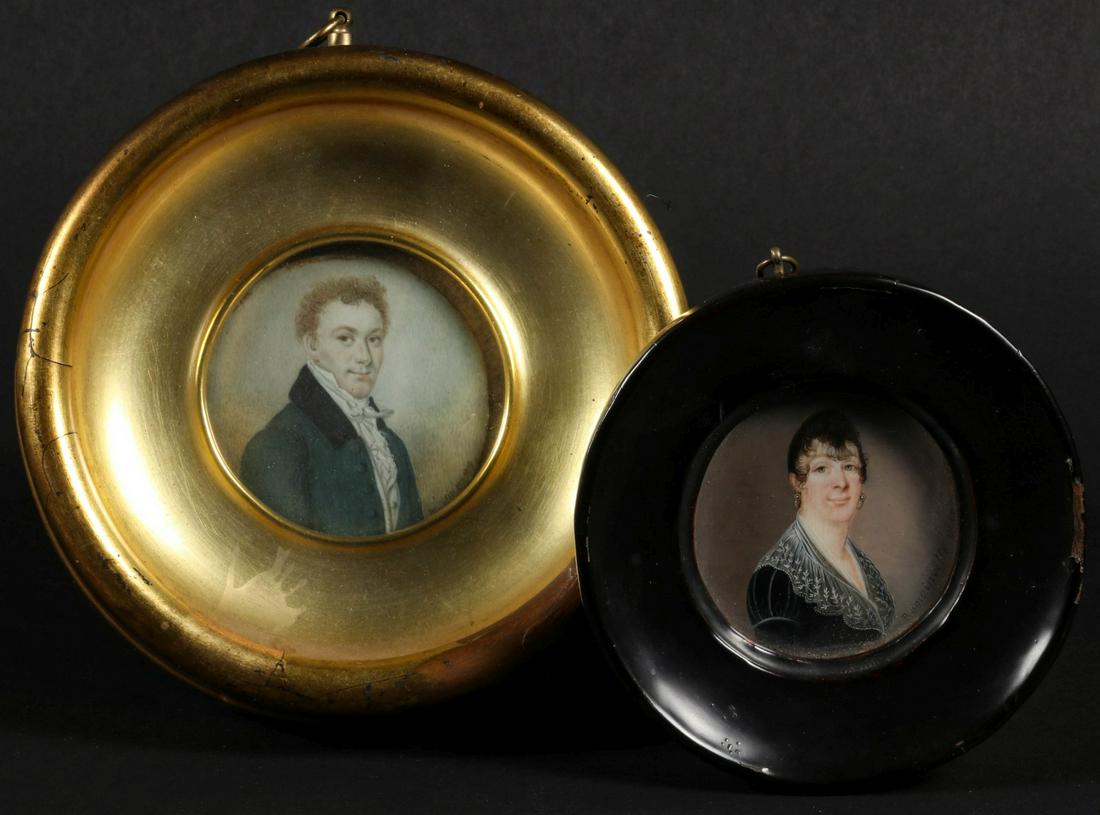 TWO 19TH CENTURY HAND PAINTED MINIATURE PORTRAITS (1 of 7)