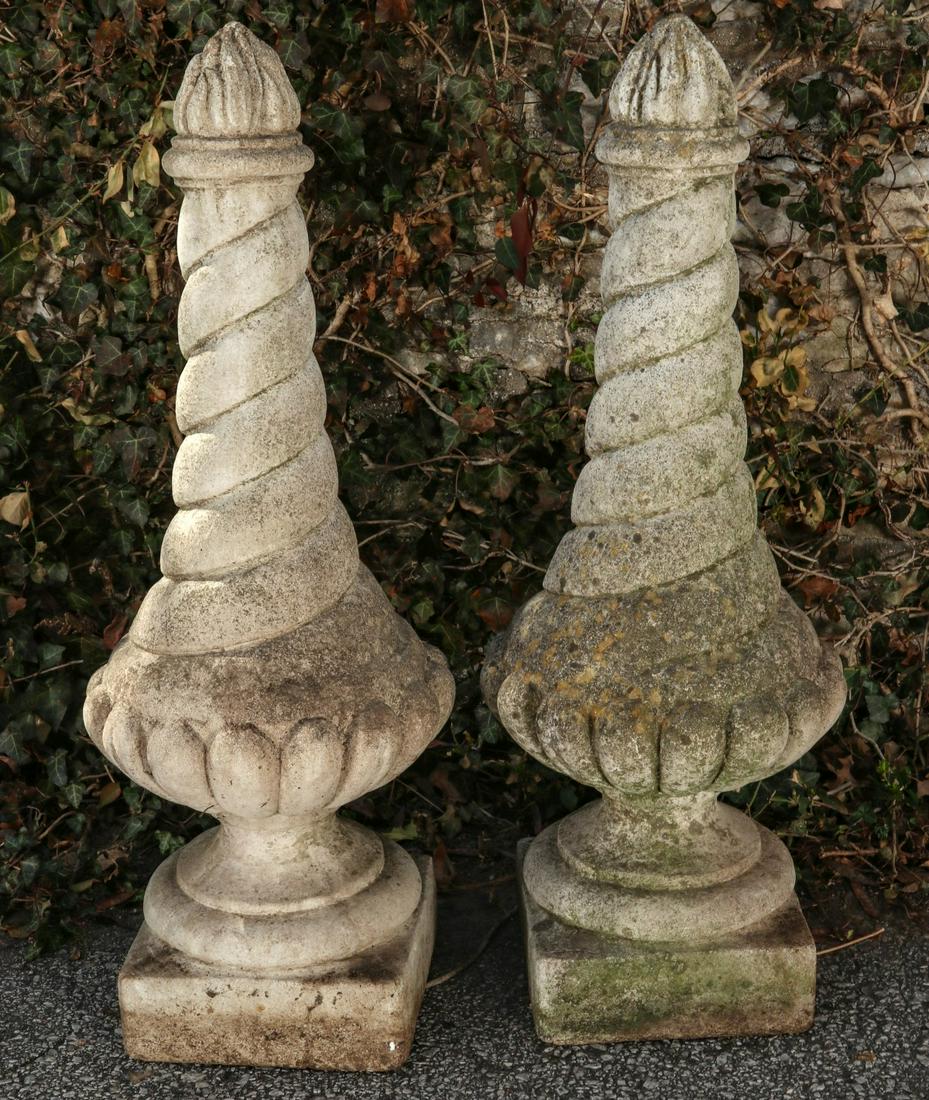 A PAIR CONCRETE FLAMING URN ARCHITECTURAL FINIALS (1 of 8)