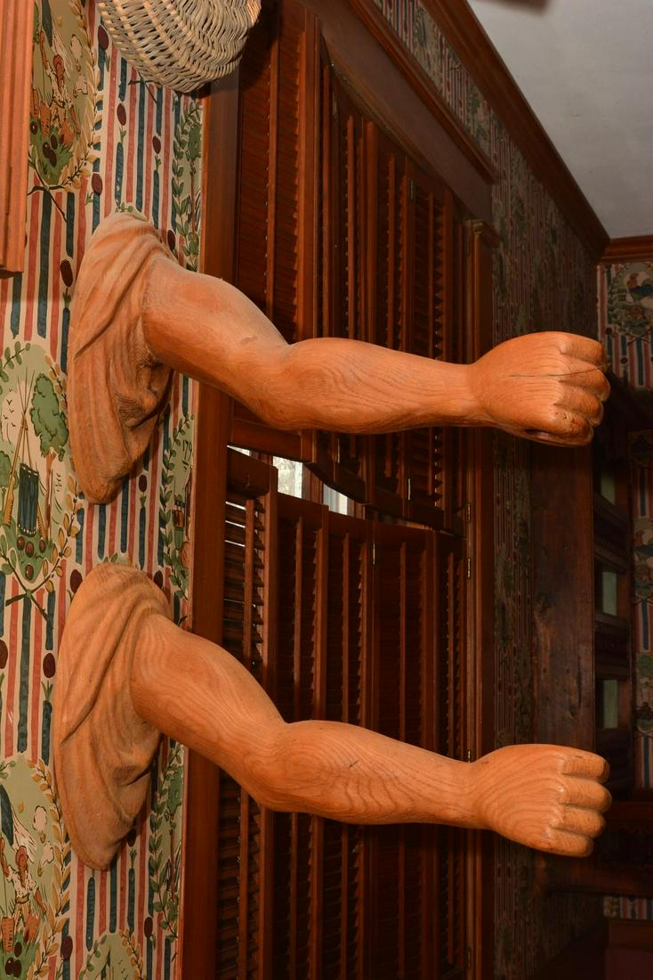 UNUSUAL CARVED WOOD HUMAN ARM WALL MOUNT HOLDERS (1 of 10)