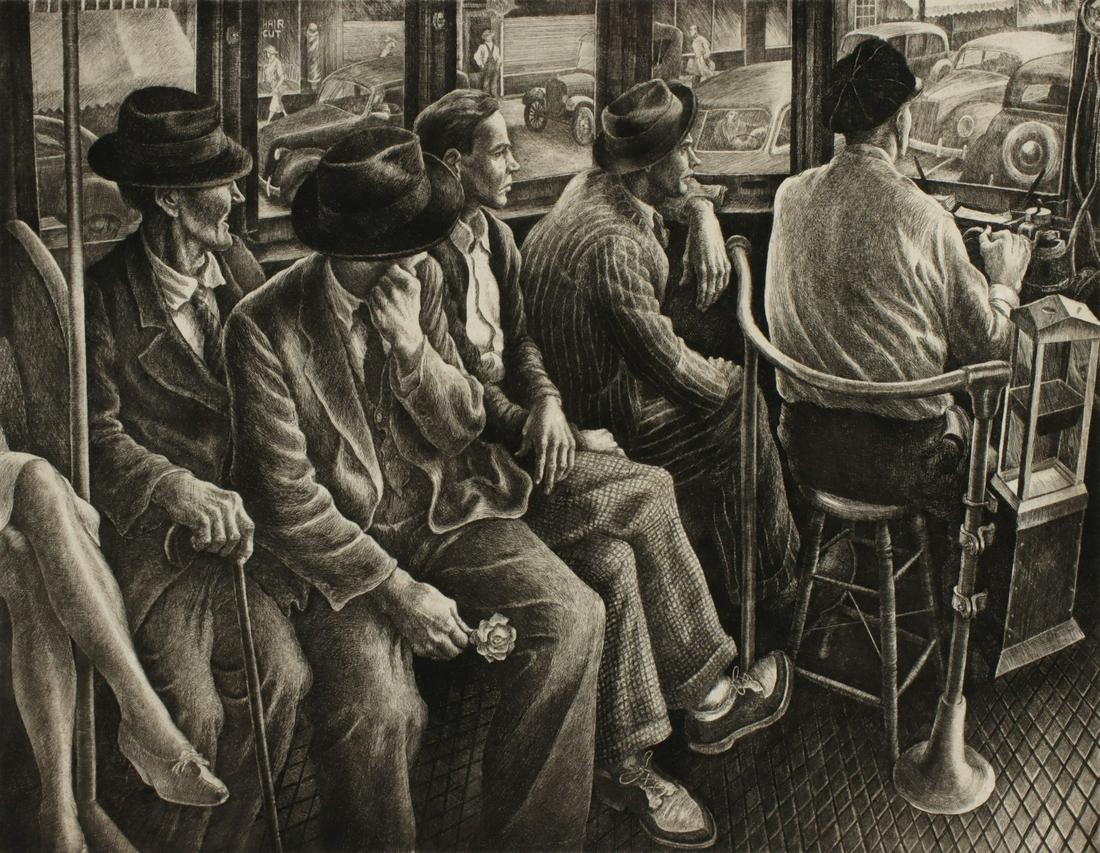 JACKSON LEE NESBITT (1913-2008) PENCIL SIGNED ETCHING: Jackson Lee Nesbitt (1913-2008) Goin' to Town 1941 The drypoint etching signed by the artist in pencil below the image lower right, titled lower left, signed and dated in the plate lower left. Probabl