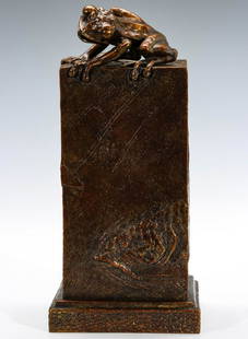 STEVEN KESTREL (Born 1947) BRONZE SCULPTURE: Steve Kestrel (Born 1947) Dream of the Frog. Signed in the casting near one corner at the base and numbered 3 of 21. Measures 12 x 5.5 x 5 inches. We happily provide seamless in-house packing and ship