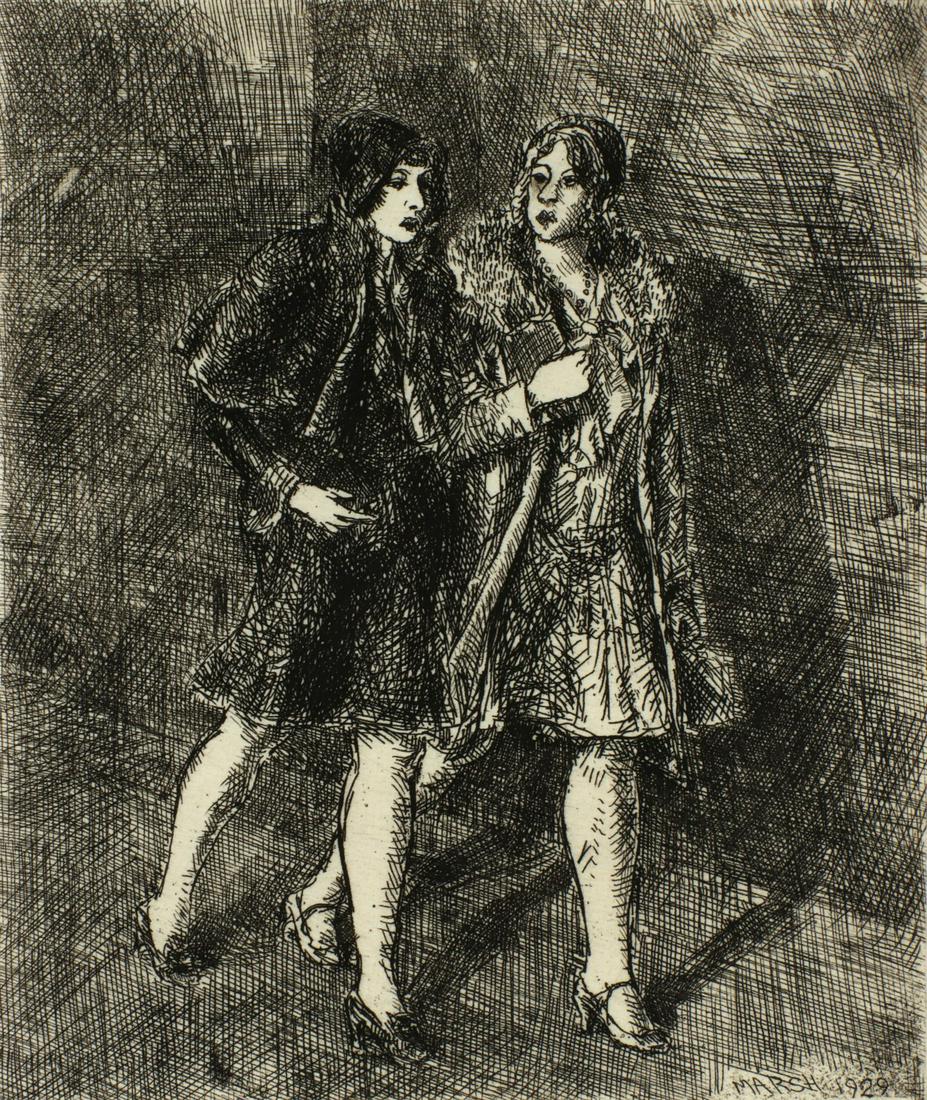 REGINALD MARSH (1898-1954) PENCIL SIGNED ETCHING: Reginald Marsh (1898-1954) Two Flappers 1929 The drypoint etching signed by the artist in pencil below the image lower right, numbered 15 from an edition of 50 prints lower left. Image measures 4.75 x