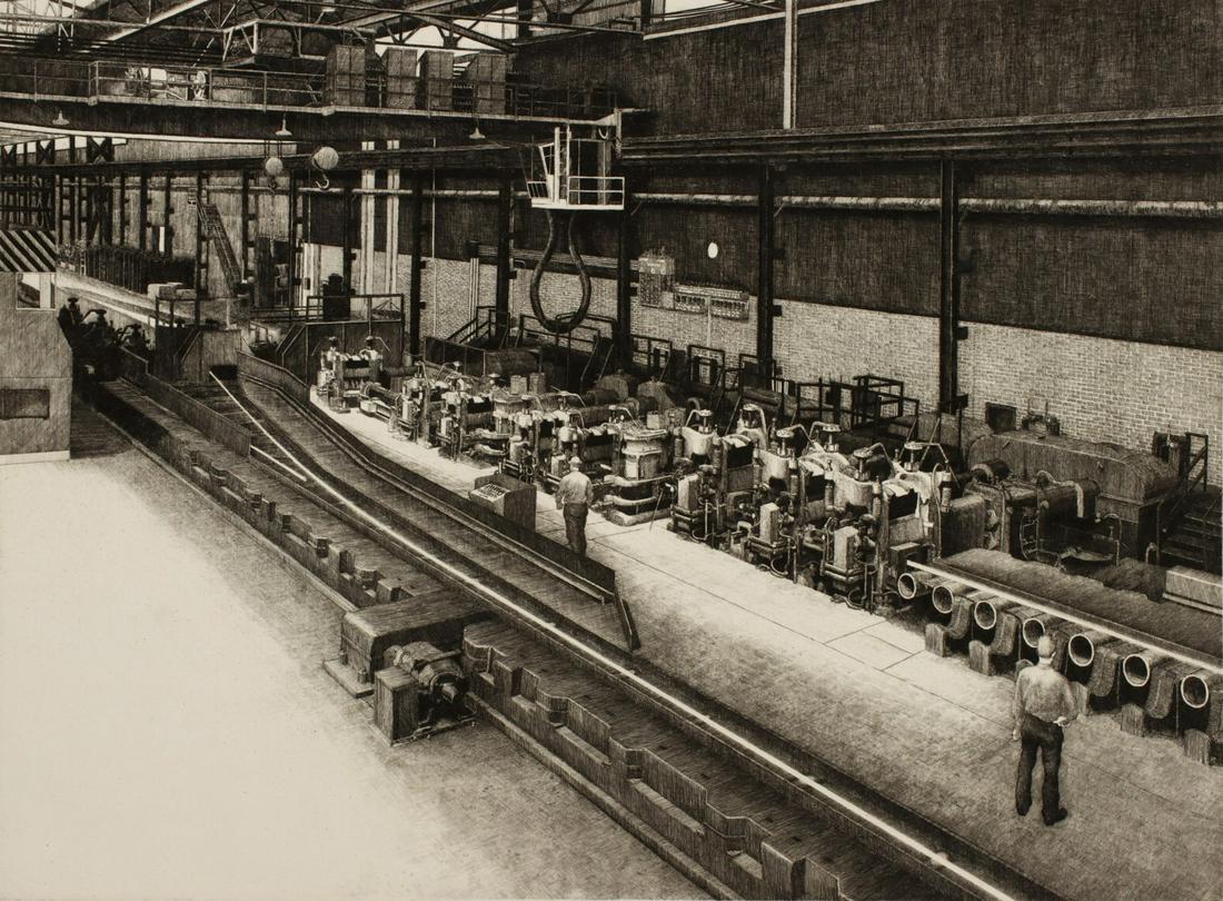 JACKSON LEE NESBITT (1913-2008) PENCIL SIGNED ETCHING: Jackson Lee Nesbitt (1913-2008) Twelve Inch Mill - Sheffield Steel Corporation 1948 The etching signed by the artist in pencil below the image lower right, titled lower left, numbered 25 from an editi