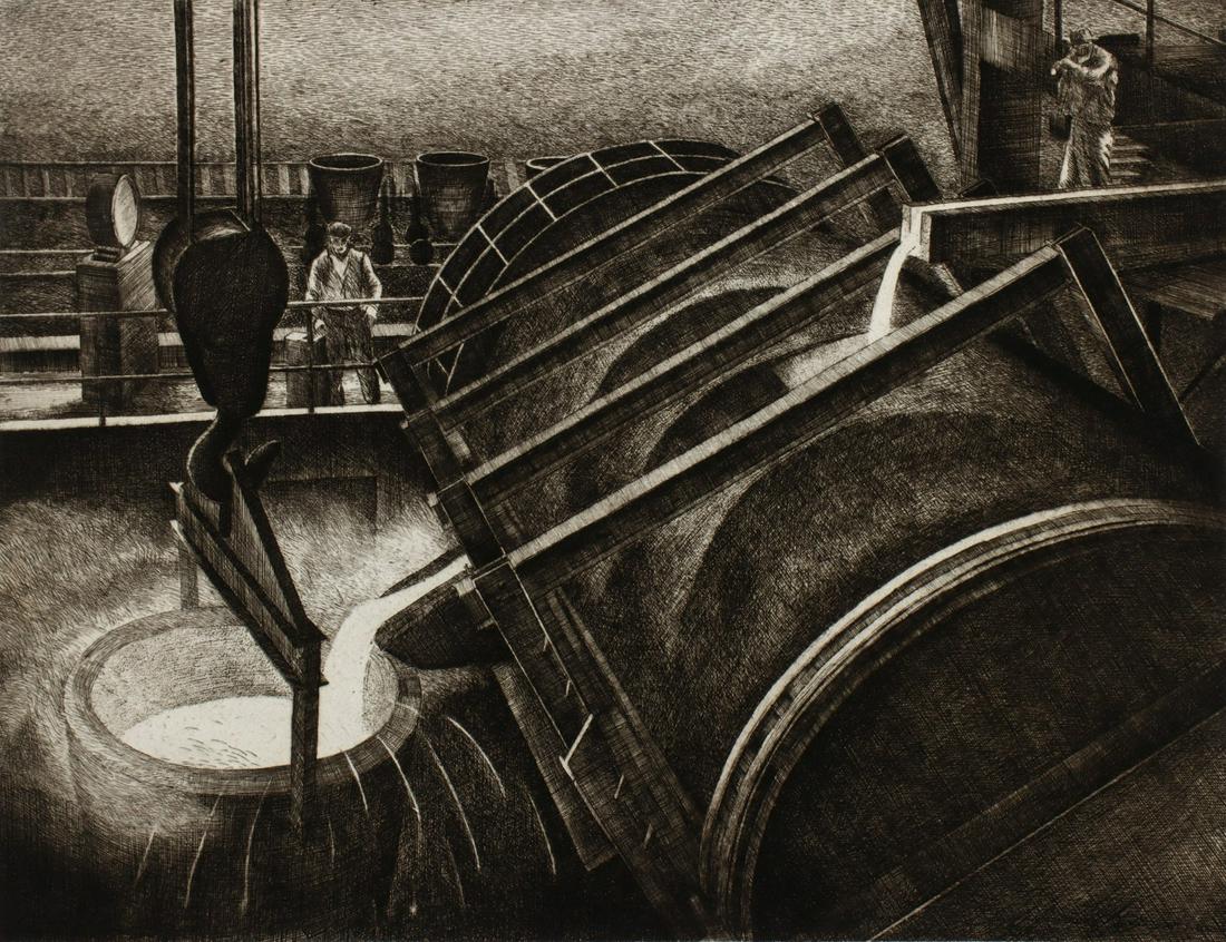 JACKSON LEE NESBITT (1913-2008) PENCIL SIGNED ETCHING: Jackson Lee Nesbitt (1913-2008) Hot Metal - Sheffield Steel Corporation The etching signed by the artist in pencil below the image lower right, titled lower left, and numbered 26 from an edition of 60