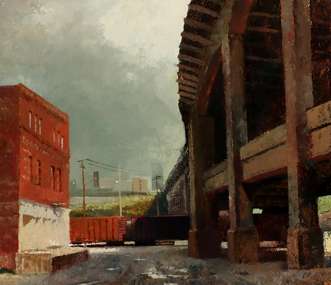 AN EARLY 21ST C. OIL ON BOARD CITYSCAPE SIGNED MF 2007 (1 of 10)