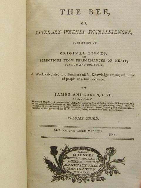 Anderson. THE BEE OR LITERARY WEEKLY.